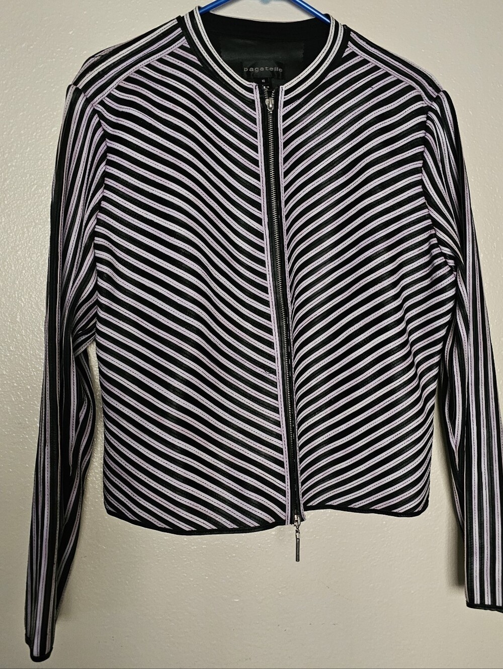 Bagatelle Genuine Leather Striped Zip Up Jacket Plus Size Women's 16 XL Luxury